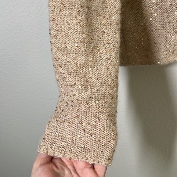 GARNET HILL Metallic Gold Sequin Alpaca Wool Blend V-Neck Sweater – Size XS - Picture 5 of 7